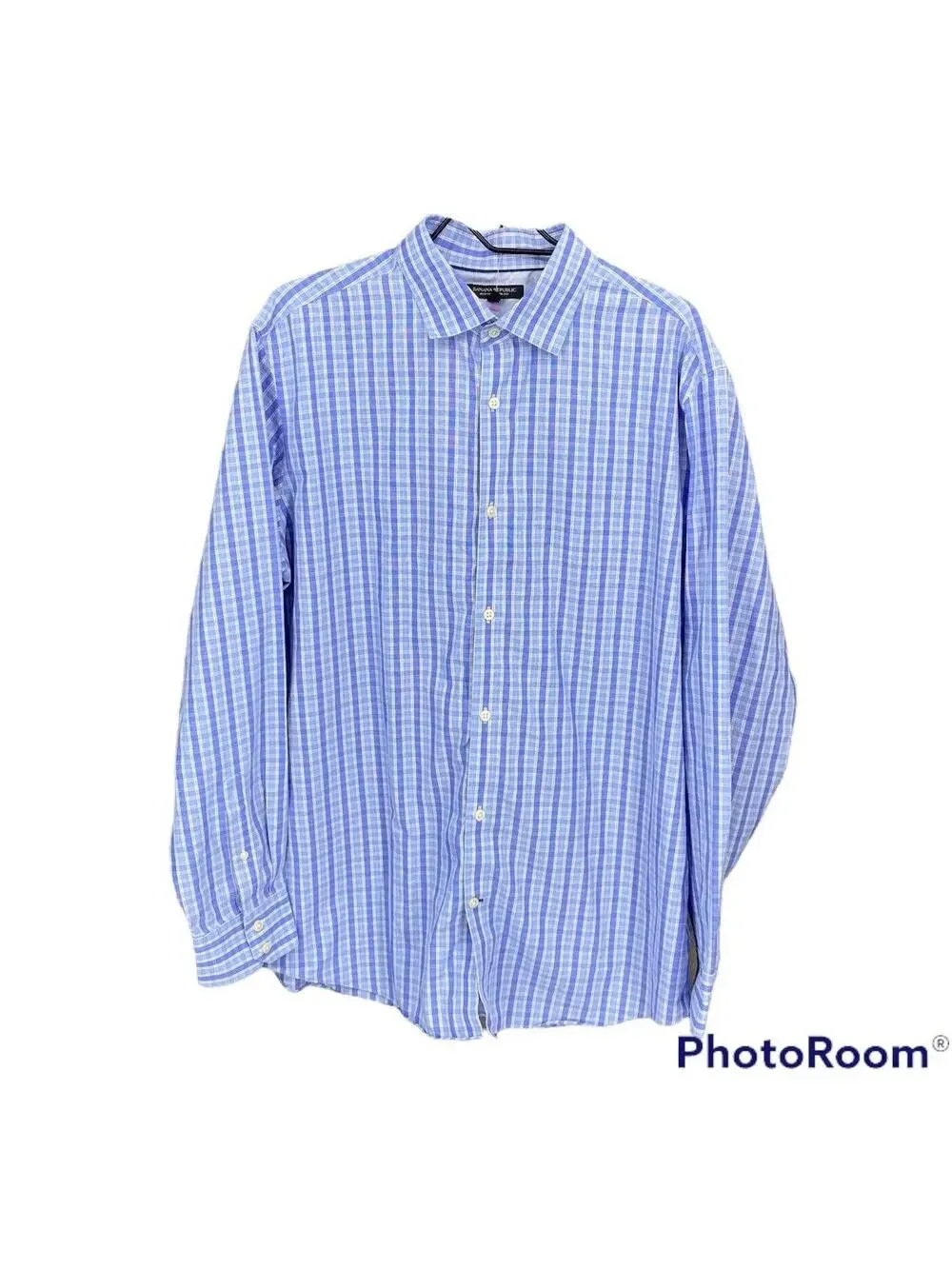 Banana Republic Men's Slim Fit Check Plaid Button Down Shirt Sz XL Blue Non Iron